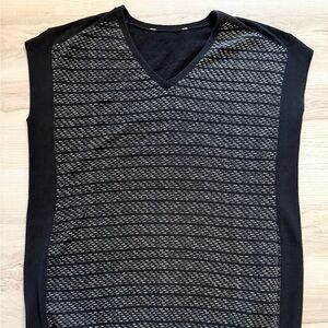 Chic Black and Gray V-Neck Sweater Dress XXL